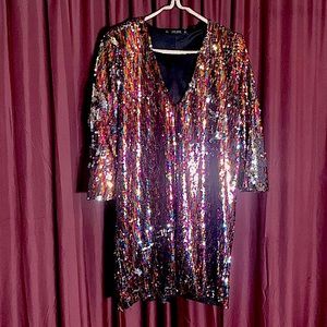 Zara basic sequin v neck midi dress women’s size L